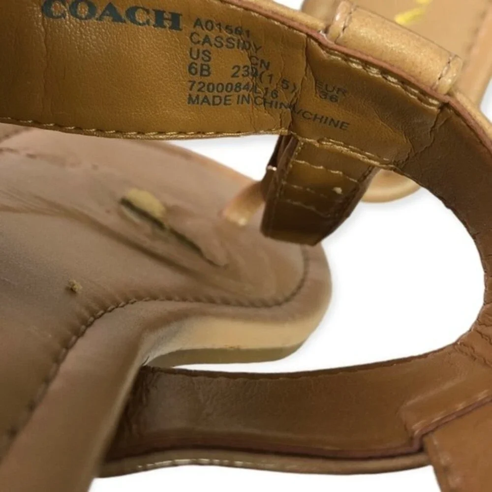 Coach Cassidy Patent Leather Iridescent Pearl Nude Flat Sandals